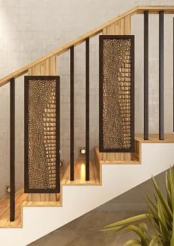 Carved wooden staircase newel post L-102 with crocodile skin effect