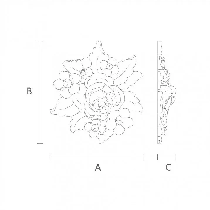 Wooden Decor Item - Relief with Flower N-474 Drawing