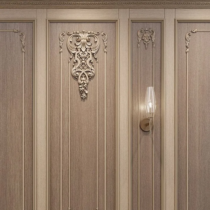 Carved applique N-344 from the 'Russian Style' collection, interior photo with wooden decor