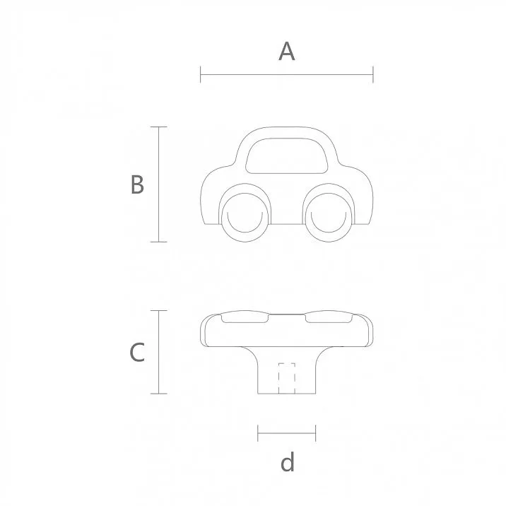 Solid wood handle for children&rsquo;s furniture with detailed car design