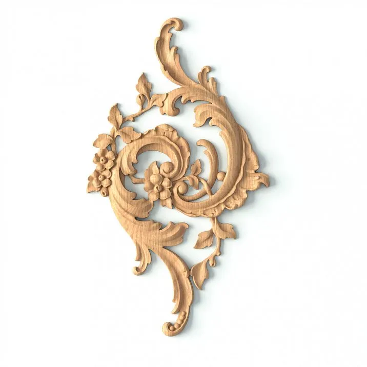 Wooden inlay with carved floral motifs