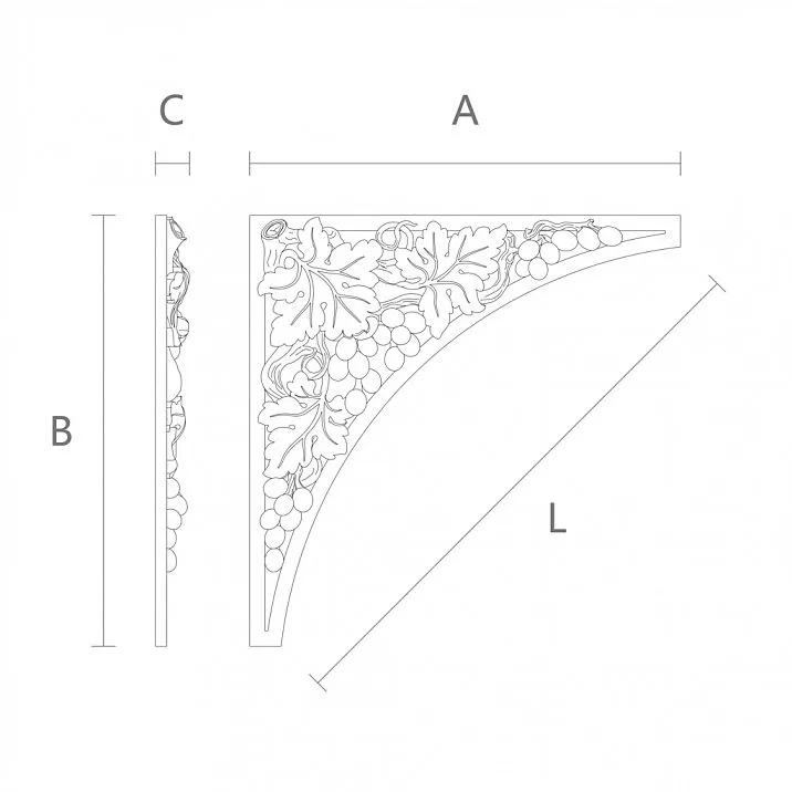 Wooden ornament N-261 in the form of a grape cluster with leaves drawing