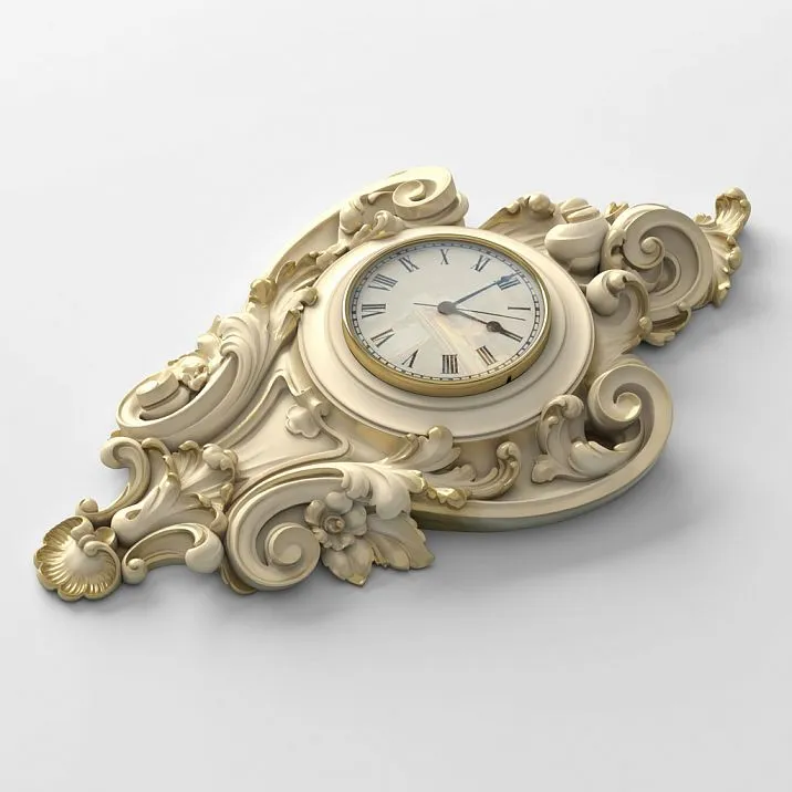 Carved wall clock "Versailles" CH-001 &mdash; top view, highlighting the elegance of acanthus leaves and smooth rocaille lines.