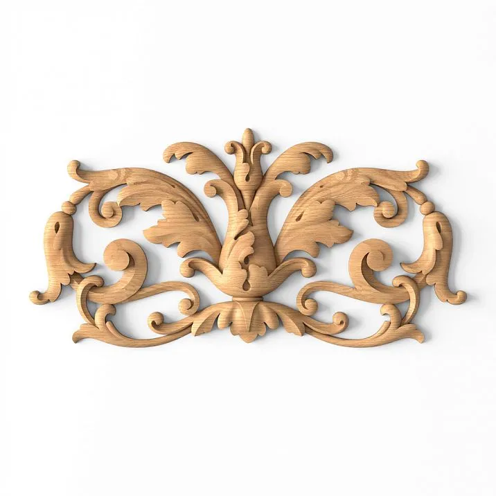 Wooden applique N-040 with carved floral pattern on white background