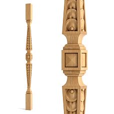 Carved newel post for staircase L-042 made of wood against the wall