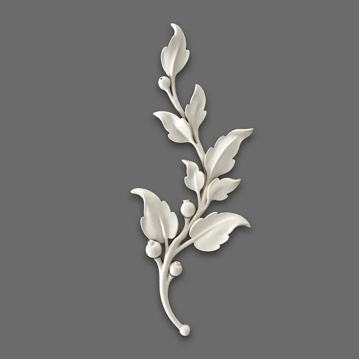 Relief decoration NPU-472L: branch with leaves made of polyurethane. Architectural decoration to buy