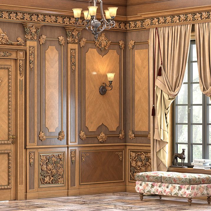 Interior decoration with wooden decor in classic style, "Grape" collection inserts