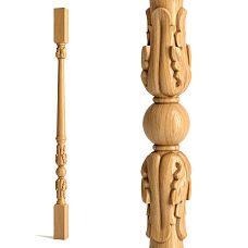 Wooden staircase baluster L-048 with carved decoration in the form of acanthus leaves