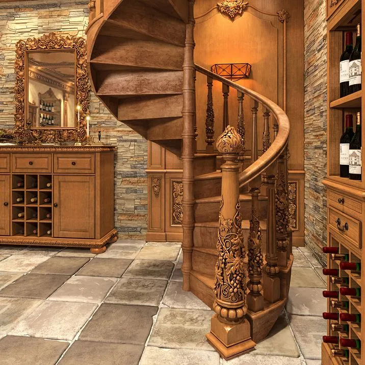 L-061 Staircase Carved Detail, Wooden Stair Post with "Vine" Decoration