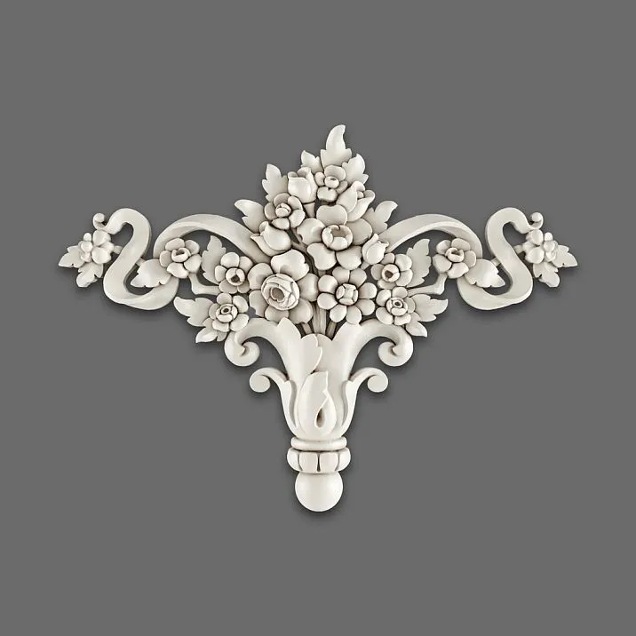 Relief decoration NPU-193 from polyurethane &mdash; floral composition with elegant scrolls
