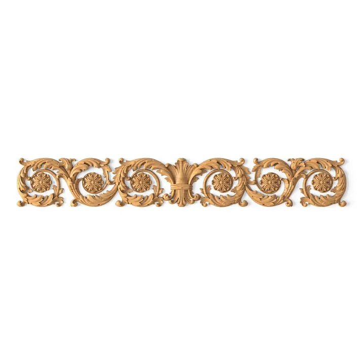 Wooden decor N-076.1, carved horizontal appliqu&eacute; with vegetal ornament from solid wood for furniture and interiors in classic style