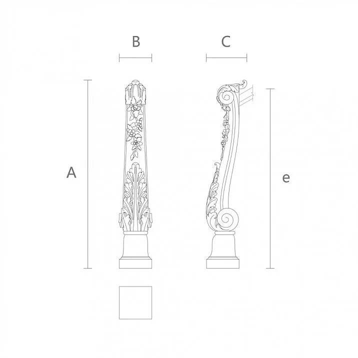 Vector drawing of wooden newel post