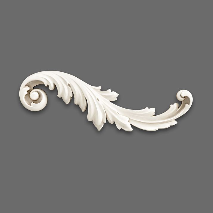 Molded decor NPU-458R: baroque scroll made of polyurethane with leaf-like elements