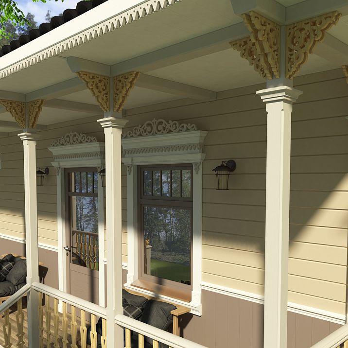 Carved Connector Element SNL-14, wooden facade decor for home photo