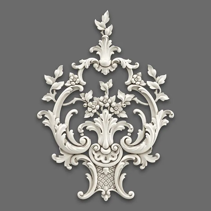 Relief decoration NPU-464: Baroque appliqu&eacute; from polyurethane with botanical scrolls and floral elements