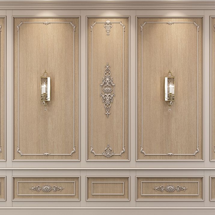 Carved Connector Plate N-401 on cabinet door close-up