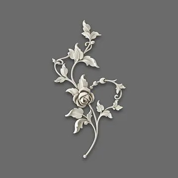 Лепной декор NPU-469R: роза с листьями из полиуретана