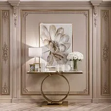 Wooden carved decor for walls, interior photo of the furniture decor set