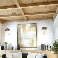 Декоративные деревянные балки BL-001 в интерьере на потолке