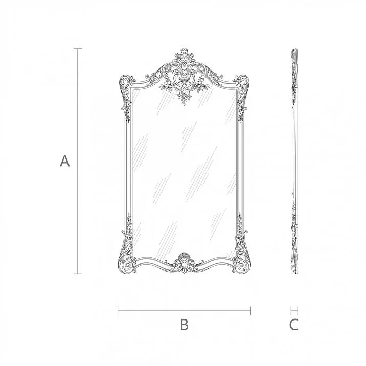 Elegant mirror in wooden frame, drawing