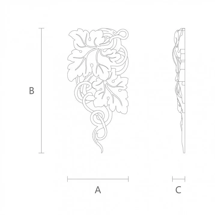 Wooden plaque with carved pattern of leaves and grape clusters &mdash; plaque N-252L drawing