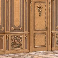 Carved wall applique N-254R made of solid beech and oak wood, decor from the "Grapevine" collection shown in the photo in the interior