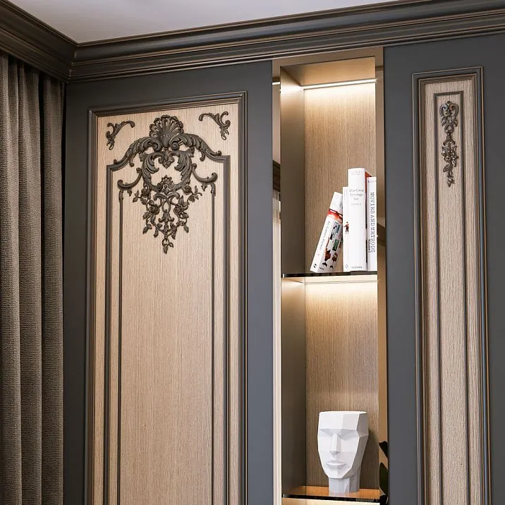 Carved inlay N.VRS-001-1 from solid beech and oak on interior photo