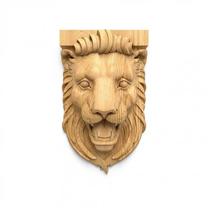 Carved bracket KR-069 on the wall in the form of a lion's head
