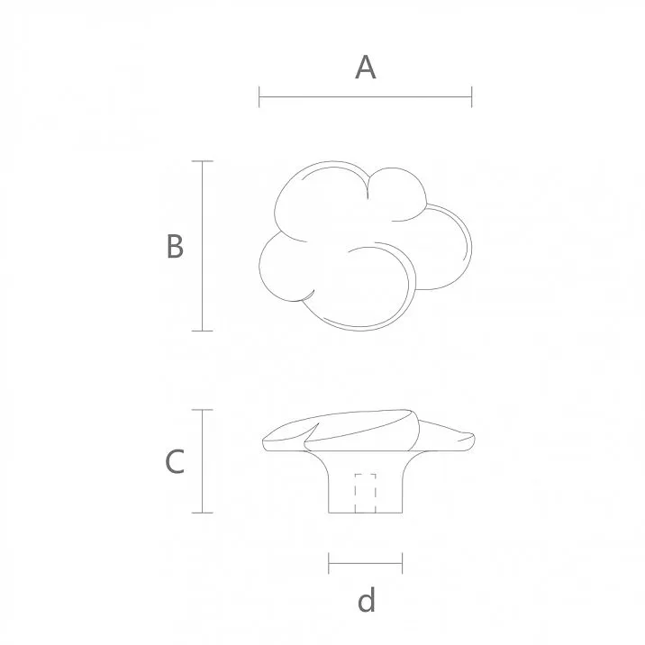 Cloud HL-050M Solid Wood Furniture Handle in Cloud Shape for Children's Furniture - Drawing