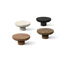 White, black, wood-finish button handles