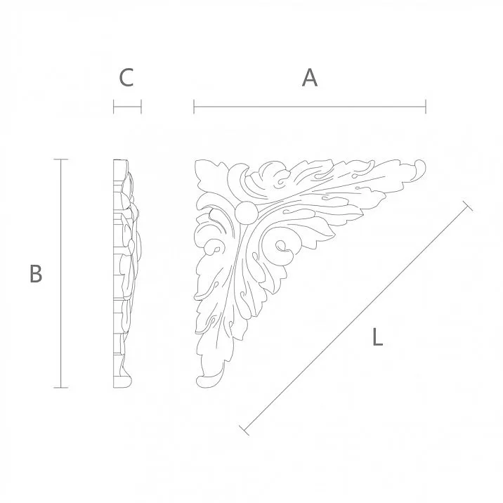 Decorative corner overlay from wood N-227 drawing