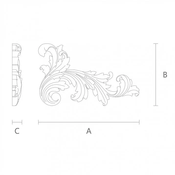 Wooden carved insert with raised floral pattern drawing