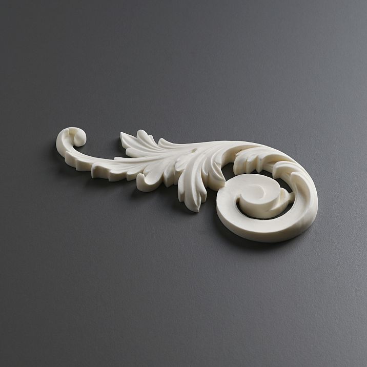 Polyurethane molded decor NPU-247L with elegant scrolls and leaf carving, 3D overlay for furniture, doors, and walls, paintable