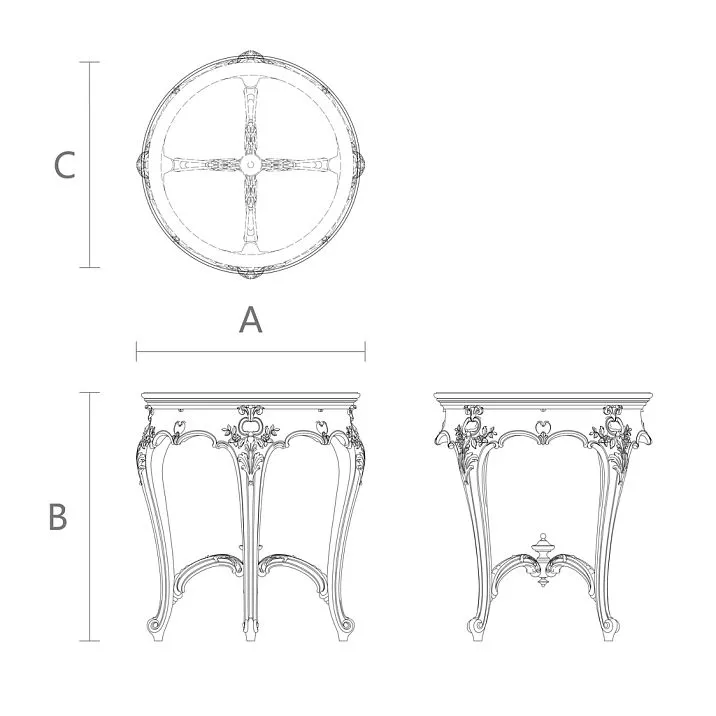 Versailles 002-005 Carved Table Drawing