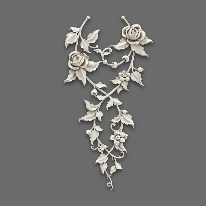 Relief decoration NPU-475 close-up, detailed floral composition