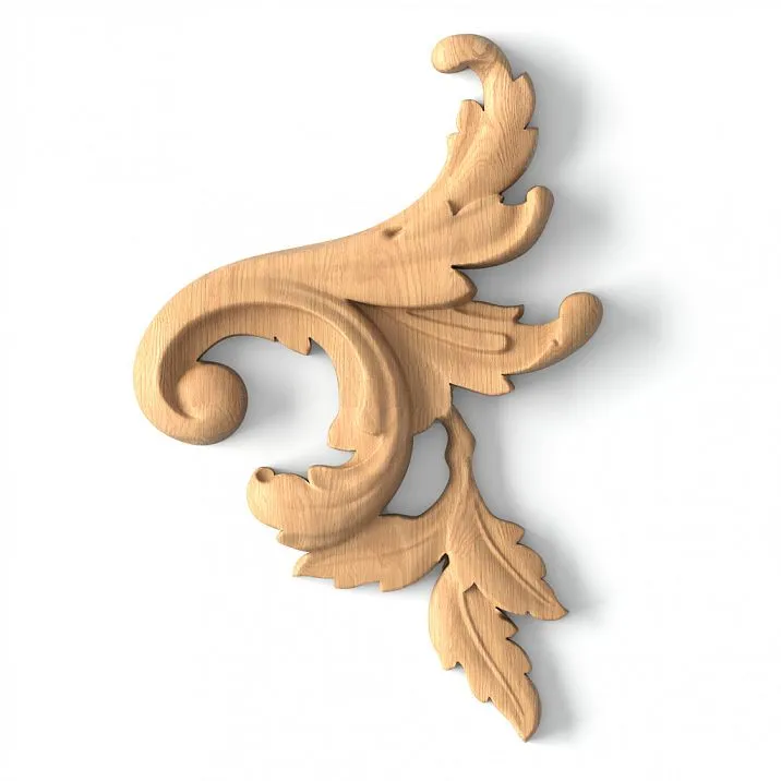 Carved Wooden Insert N-016R in the form of a scroll with leaves