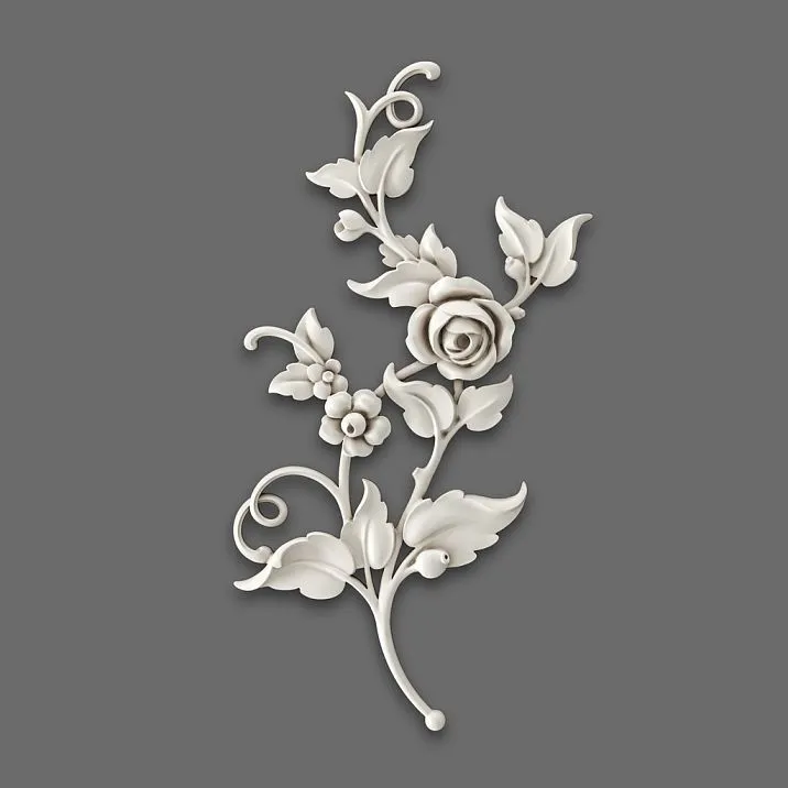 NPU-467L Molded Decoration: Polyurethane applique with rose and leaves
