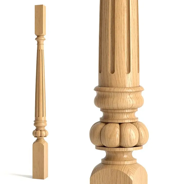 L-060 staircase baluster made of wood with vertical grooves