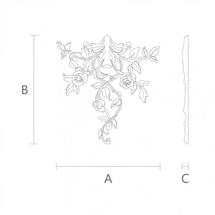 Drawing of the molded applique NPU.VRS-002-3 with ornament detail