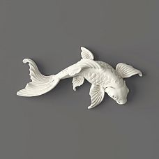 Decorative molding NPU-488 Fish in white color on gray background.