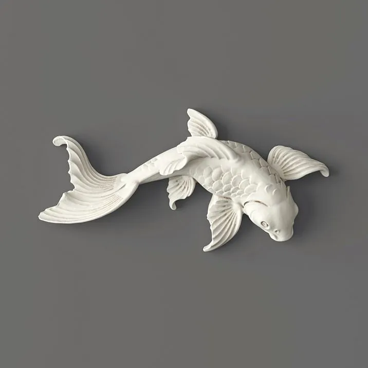 Decorative molding NPU-488 Fish in white color on gray background.