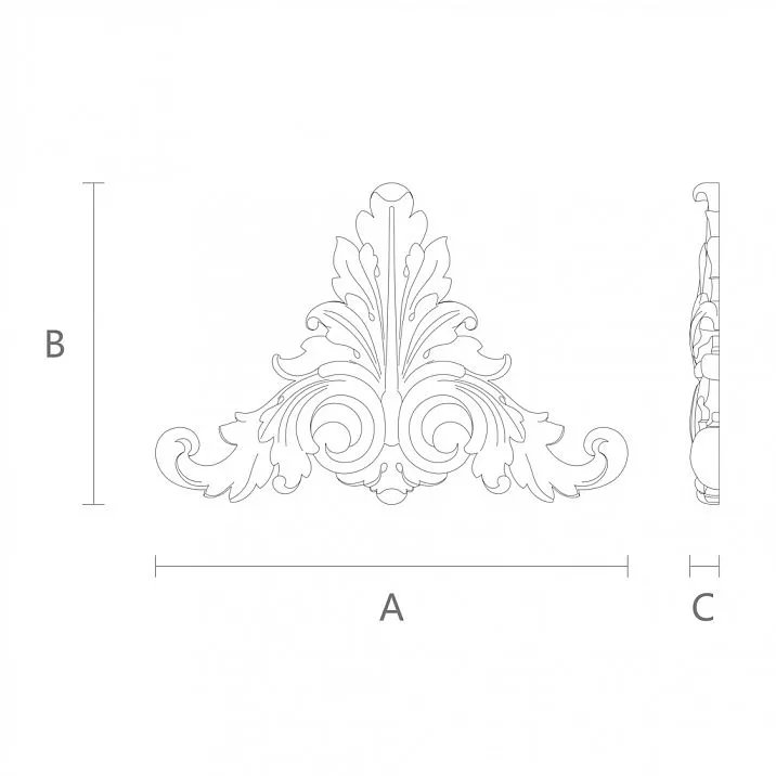 Wooden carved item with floral ornament for surface decoration drawing