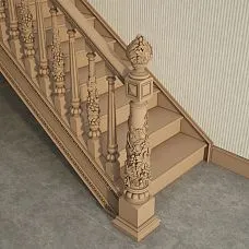Carved staircase detail L-061.02 made of wood, interior photo of staircase