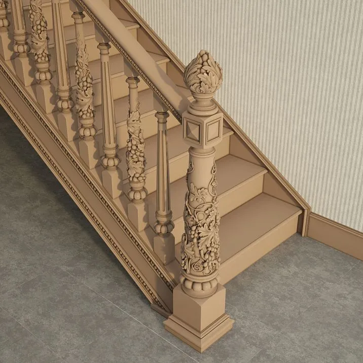 Carved staircase detail L-061.02 made of wood, interior photo of staircase