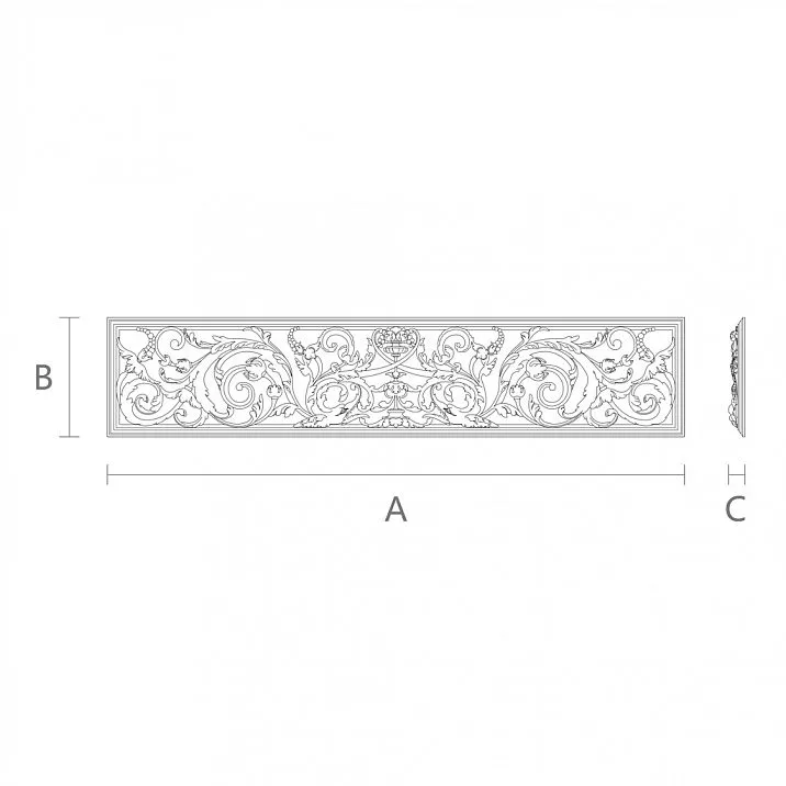 Rectangular insert made of oak or beech wood N-176 with carving, drawing