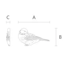 Decorative Applique NPU-497R &ndash; polyurethane applique in the shape of a bird, dimensions and diagram.