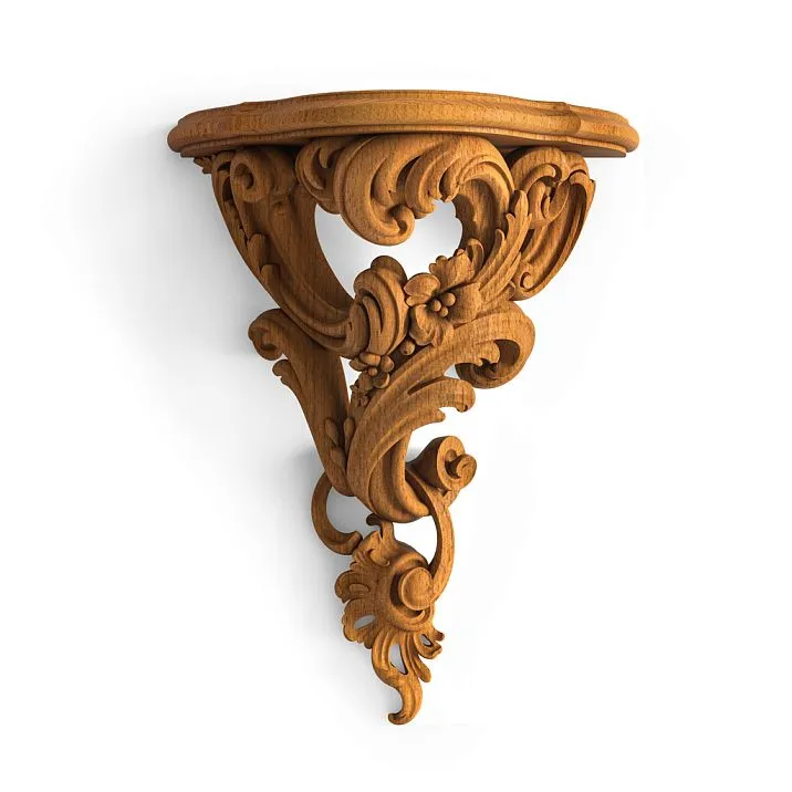 Close-up of the carved Versailles 009-001 shelf with decorative elements.