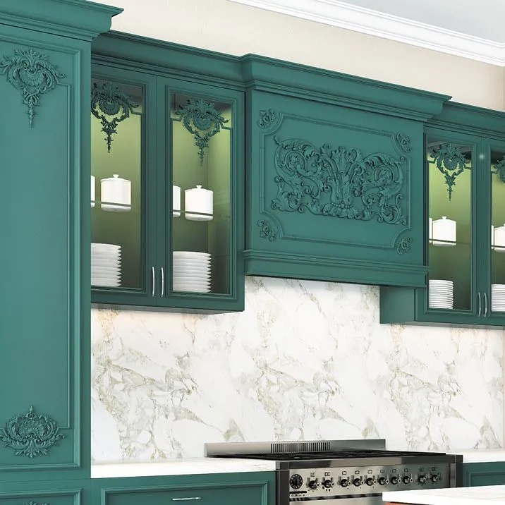 Kitchen cabinet facade with application of wooden decor N-277