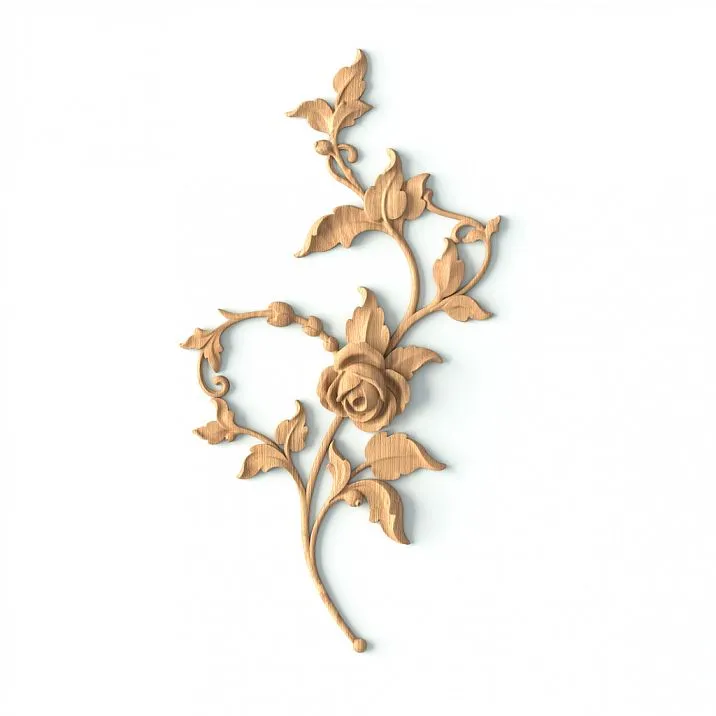 Carved Wooden Inlay with Flower Branch for Furniture and Interior Decoration N-469L