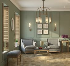 Wooden furniture from Stavros: stool made of solid wood, table in interior